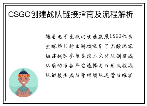 CSGO创建战队链接指南及流程解析